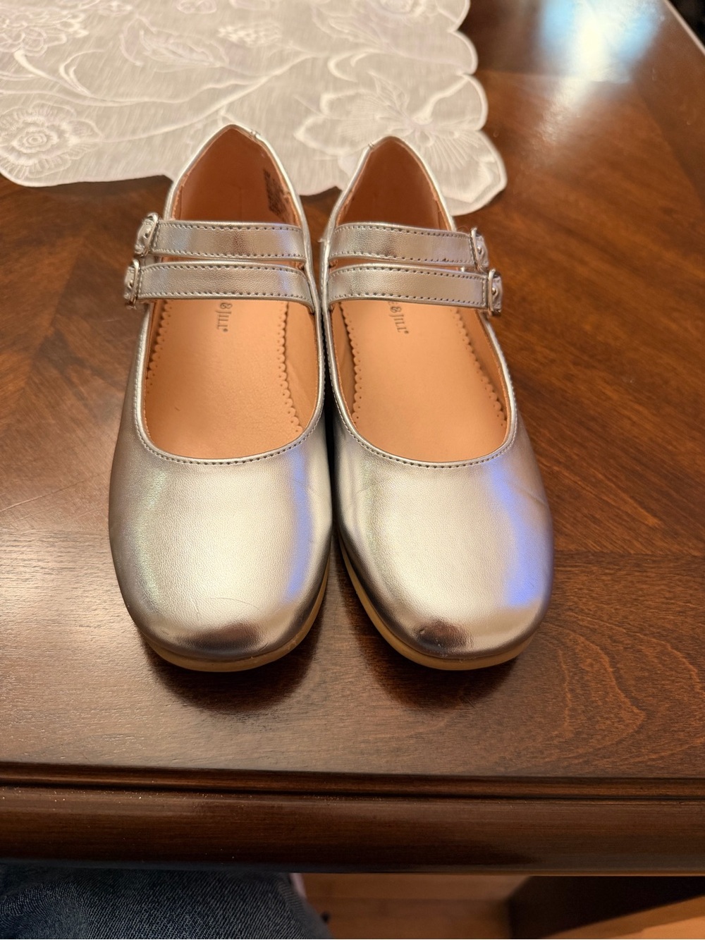 Christie & Jill Silver Double-Strap Mary Jane Dress Shoes Girls 3